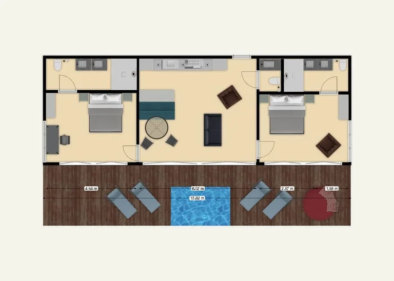 Floor Plan 2 Bed Compact Villas for sale in Kuta