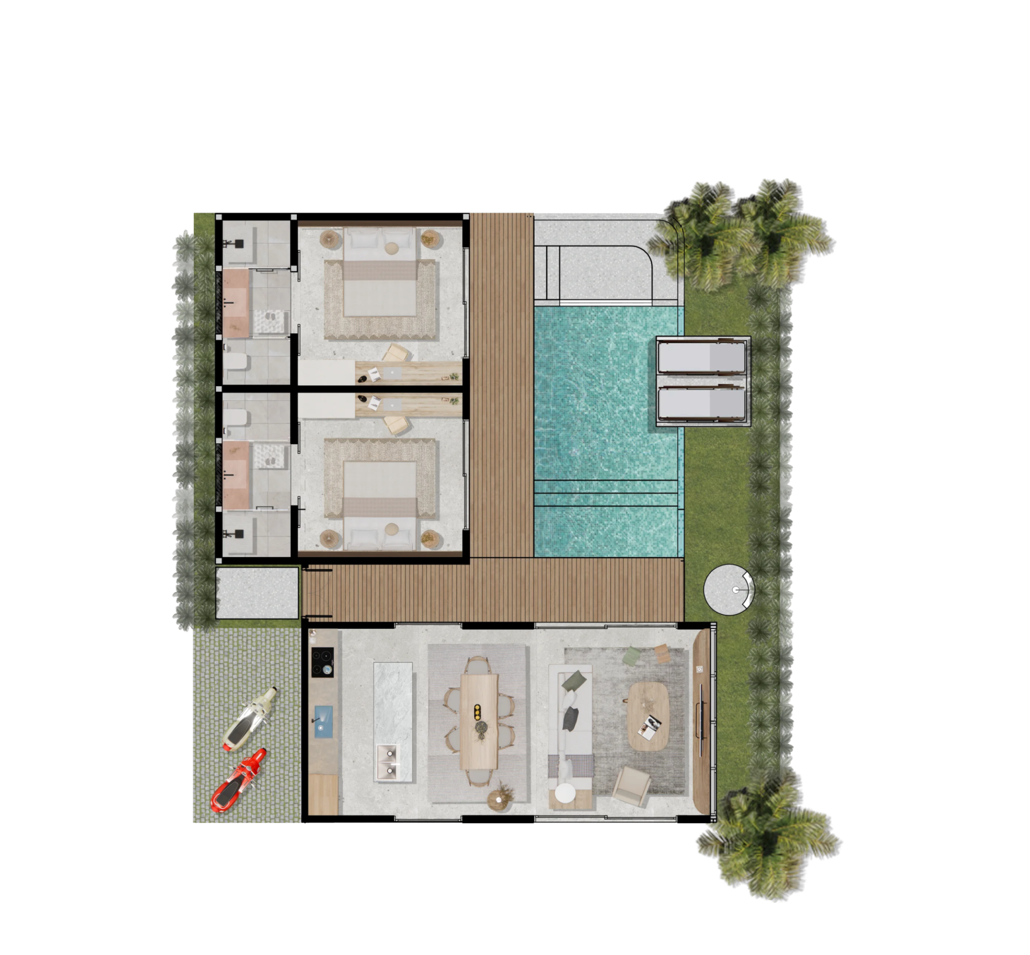 2 bedroom floor plan - villa for sale in central kuta