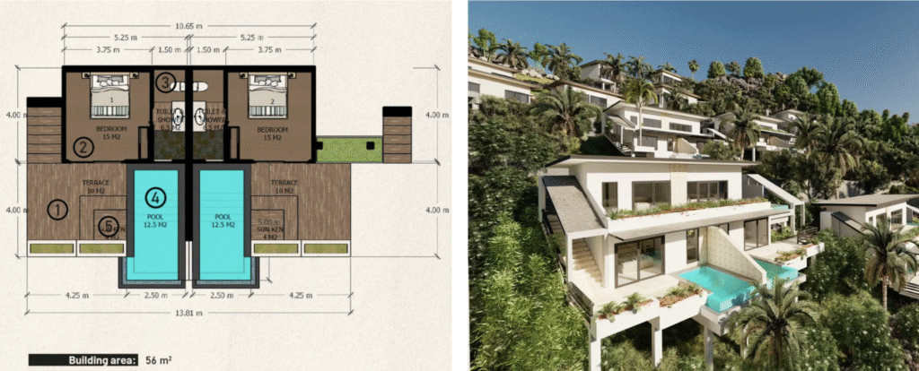 Floor Plan 1 bedroom seaview apartment for sale in Selong Belanak