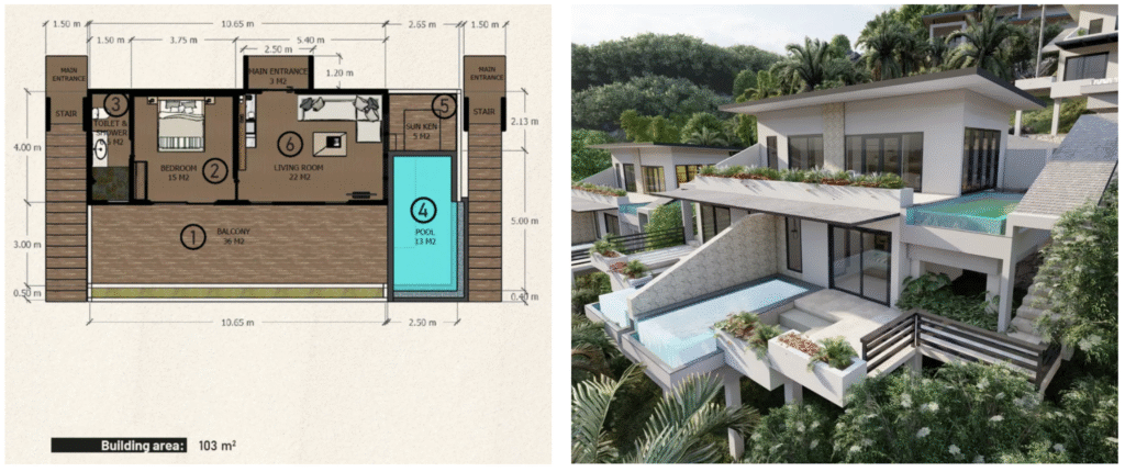 2 Bedroom seaview apartment for sale in selong belanak floor plan