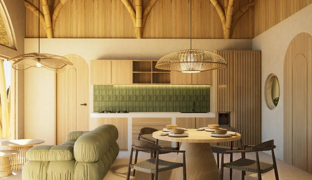 Palm View Villas for Sale in Kuta, South Lombok - Living, Kitchen and Dining Area