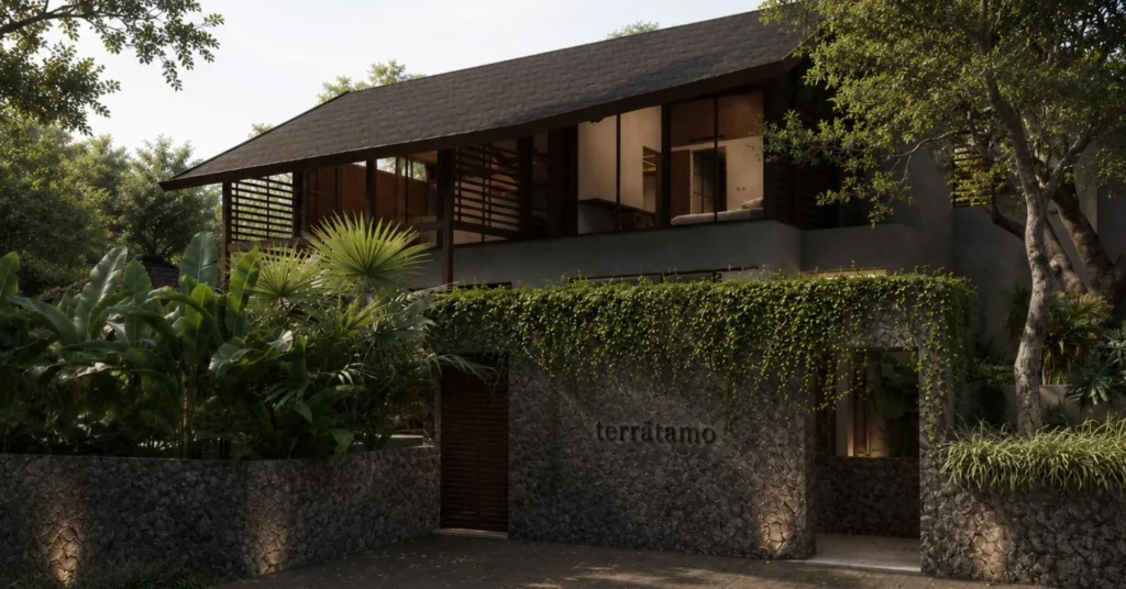 Facade and private pool of the two-bedroom Niwa villa in Kuta, South Lombok
