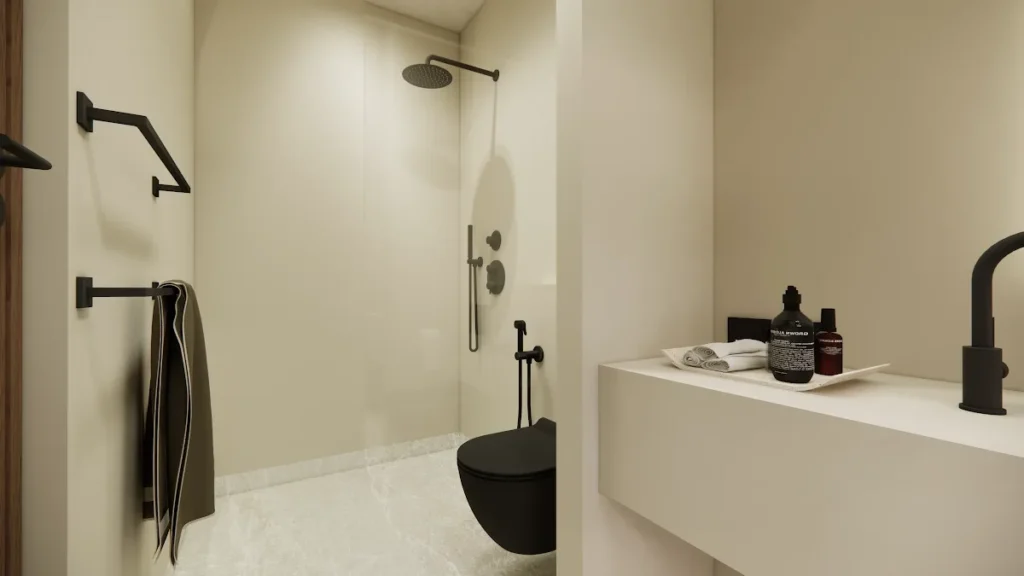Ensuite bathroom of an Are Guling seaview villa for sale, South Lombok