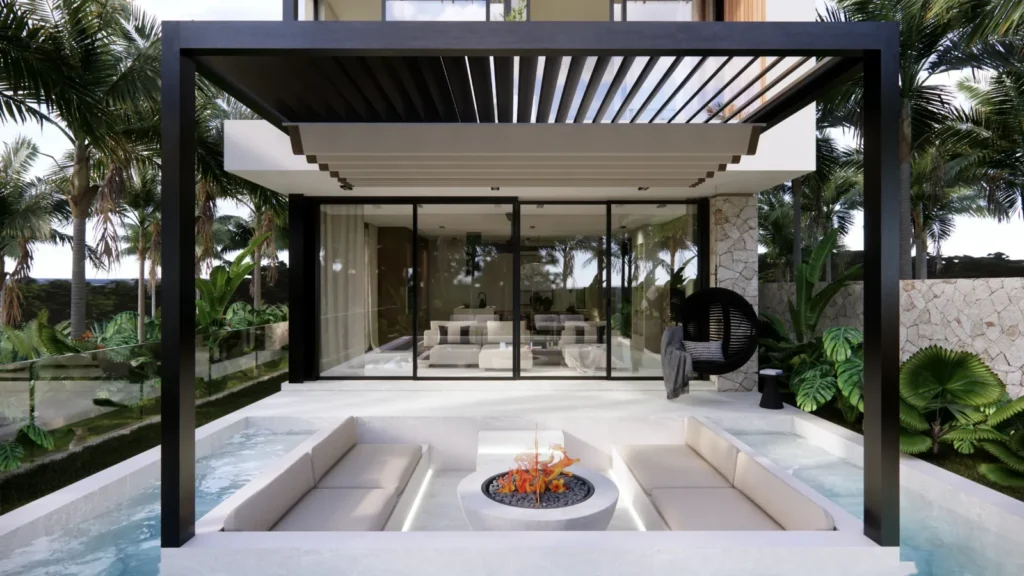 Exterior render of a Mandalika three-bedroom seaview villa for sale in Are Guling, South Lombok
