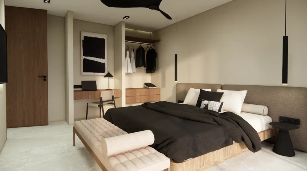Ensuite bedroom of a Sangiang villa for sale in Are Guling, South Lombok