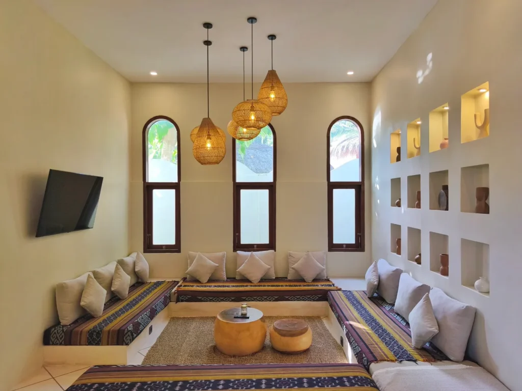 Enclosed air-conditioned living area of the built villa for sale in Kuta