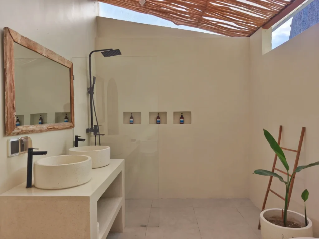Second ensuite bathroom with double sink in the villa for sale in Kuta, South Lombok